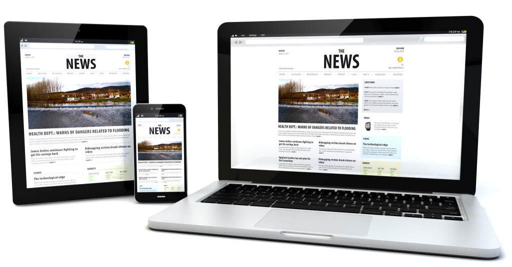 news on a tablet, laptop and phone